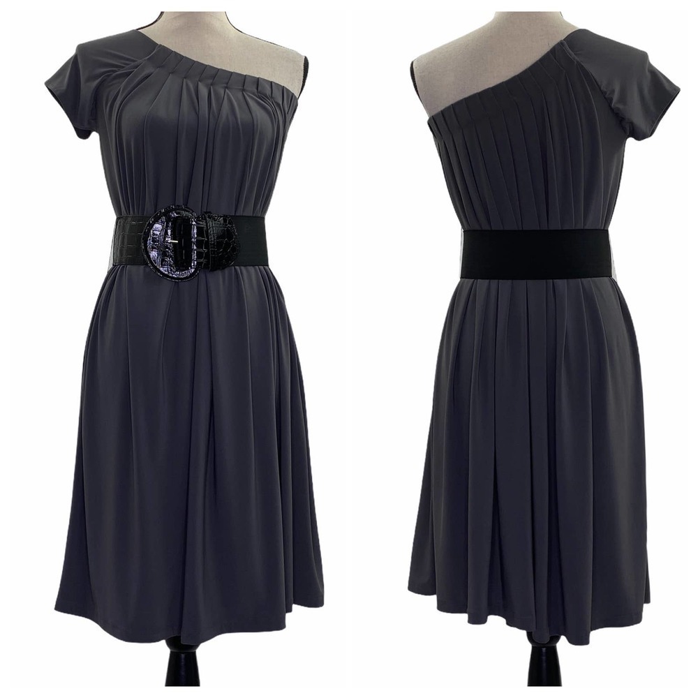 WORTHINGTON One-Shoulder Belted Gray Mini Dress XS